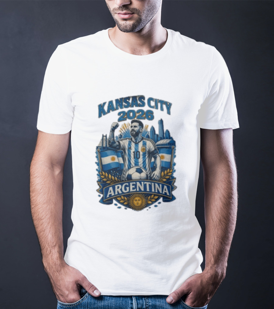 Kansas City 2026 Argentina Lionel Messi No 10 Flag Skyline T-Shirt
