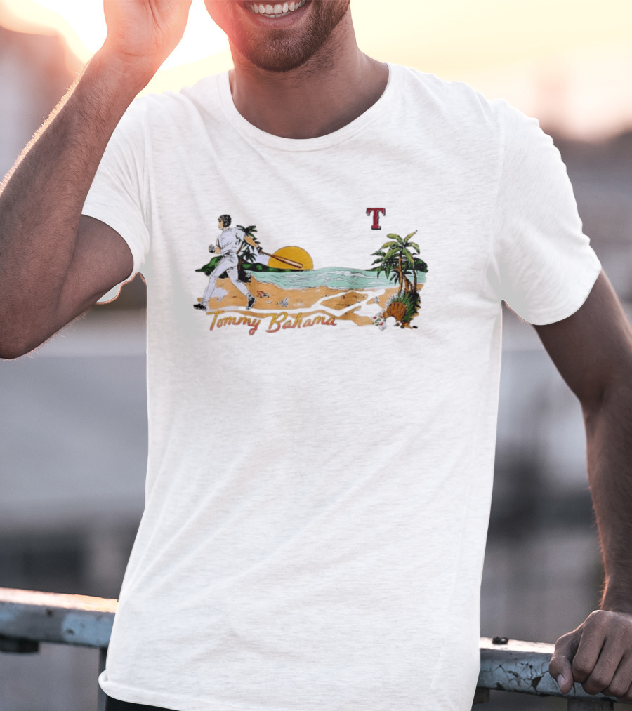 Tommy Bahama Baseball Texas Rangers Sunset Beach Scene T-Shirt