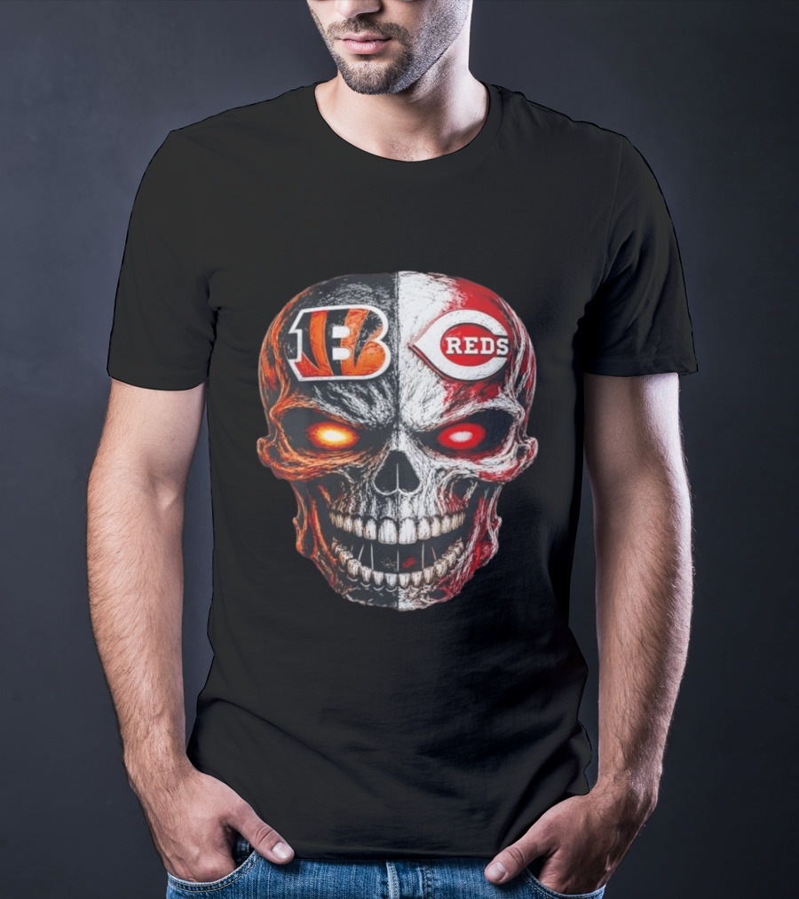 BENGALS REDS Skull Split Face Dual T-Shirt