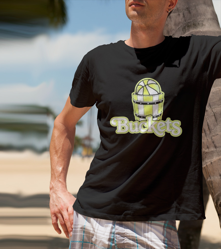 Buckets Basketball Cartoon Style Vintage Retro Ball In Wooden Basket T-Shirt