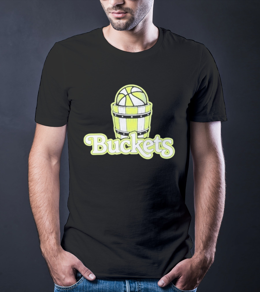 Buckets Basketball Cartoon Style Vintage Retro Ball In Wooden Basket T-Shirt