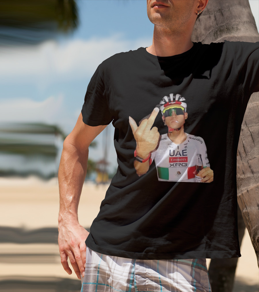 UAE Emirates Cyclist Isaac Del Toro Middle Finger Smoking With Beer T-Shirt