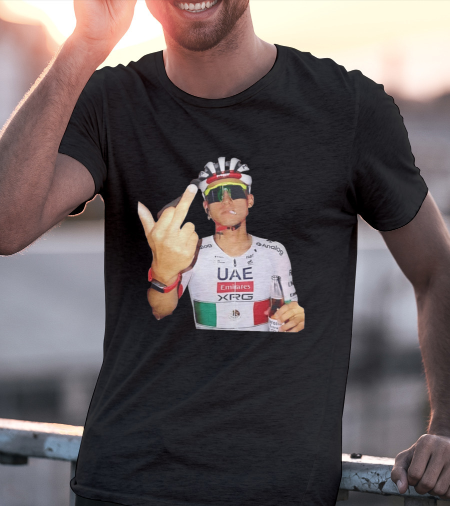 UAE Emirates Cyclist Isaac Del Toro Middle Finger Smoking With Beer T-Shirt