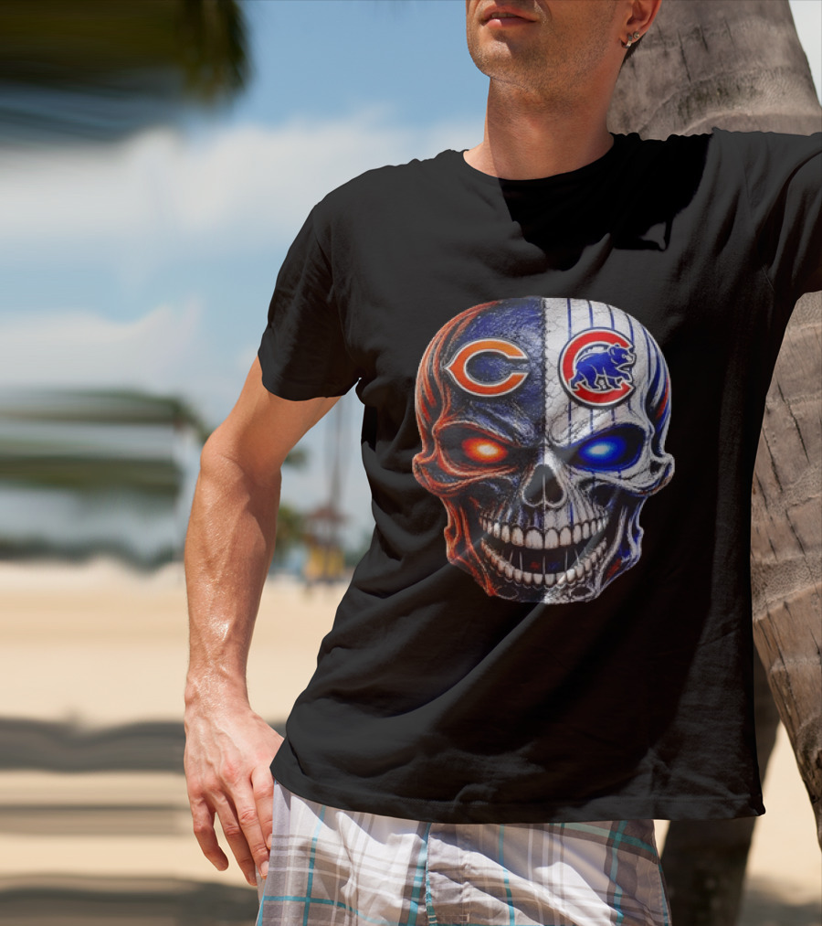 Chicago Bears Cubs Skull Split T-Shirt