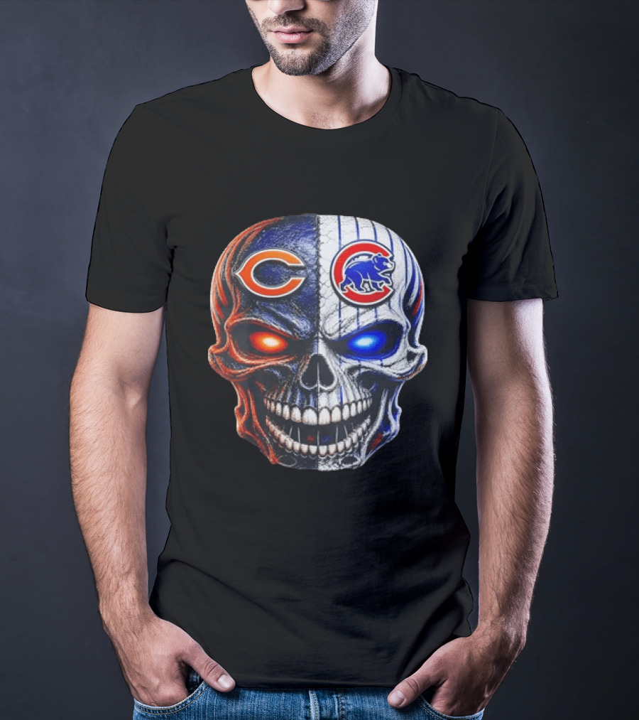 Chicago Bears Cubs Skull Split T-Shirt