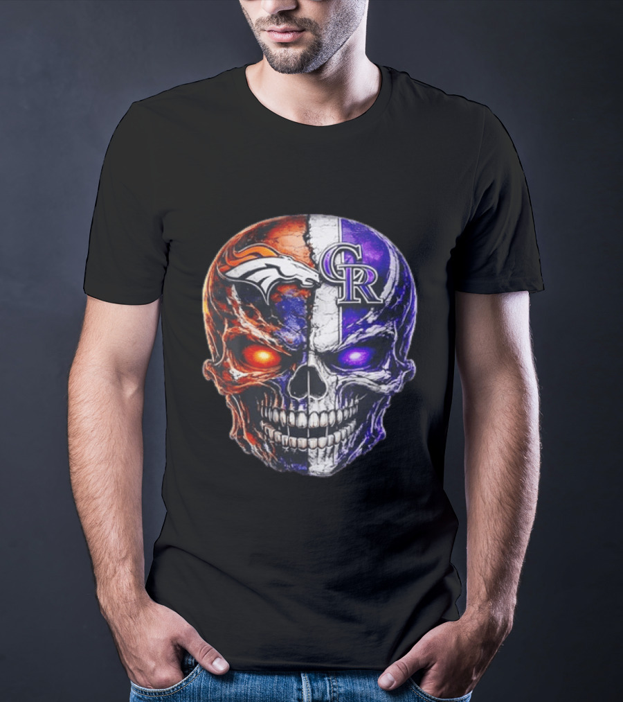 Denver Broncos Colorado Rockies Split Skull Team Spirit T-Shirt