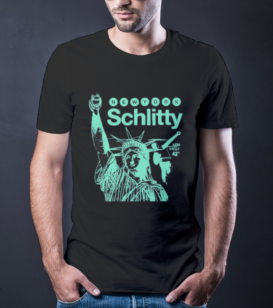 New York Schlitty Statue Liberty ARM Angle New York Baseball T-Shirt