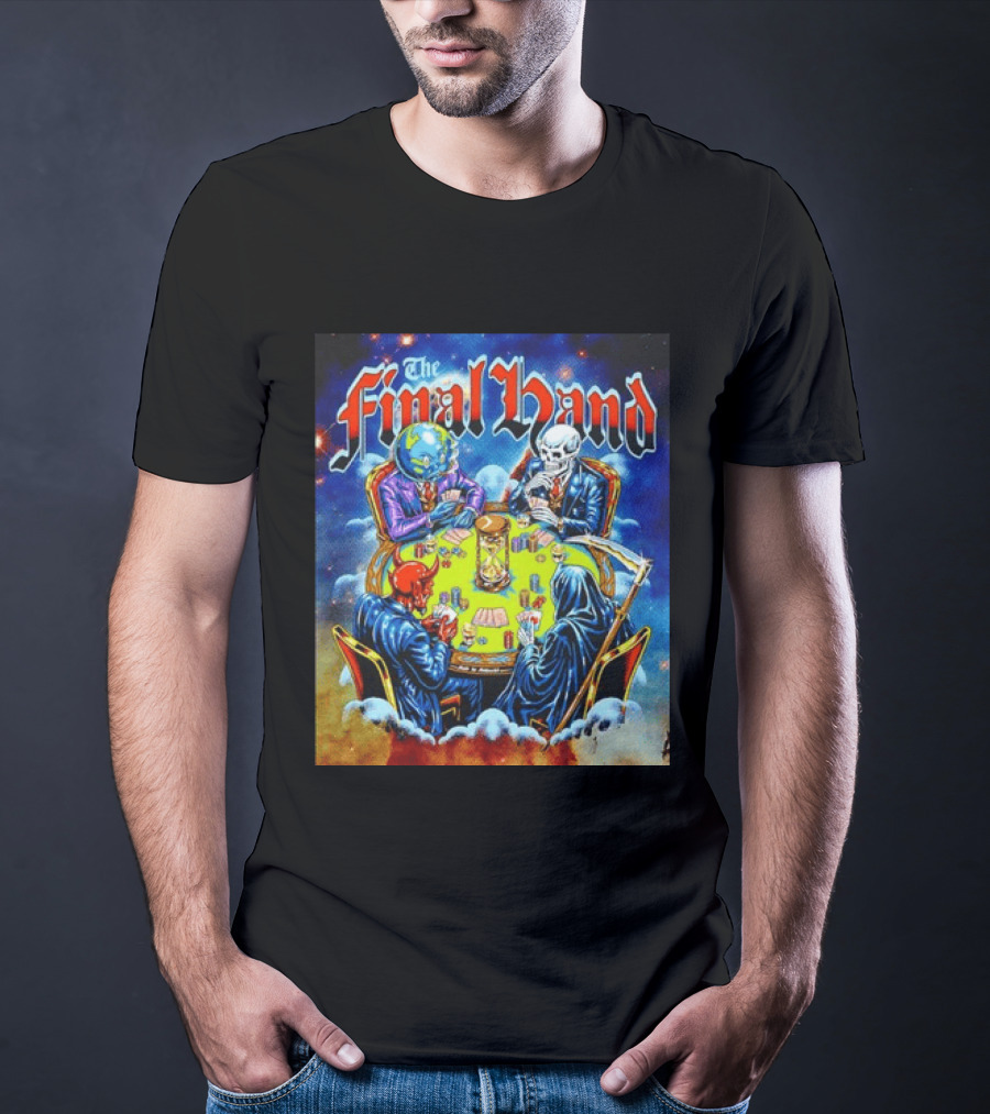 The Final Hand Poker Game Skeleton Grim Reaper Skull Players Atmosphere T-Shirt
