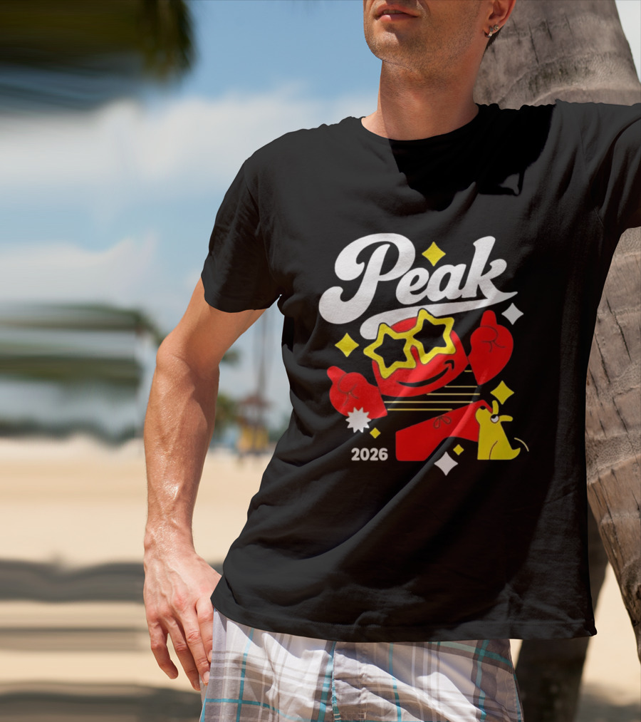 Peak 2026 Red Character With Star Glasses And Yellow Dog T-Shirt