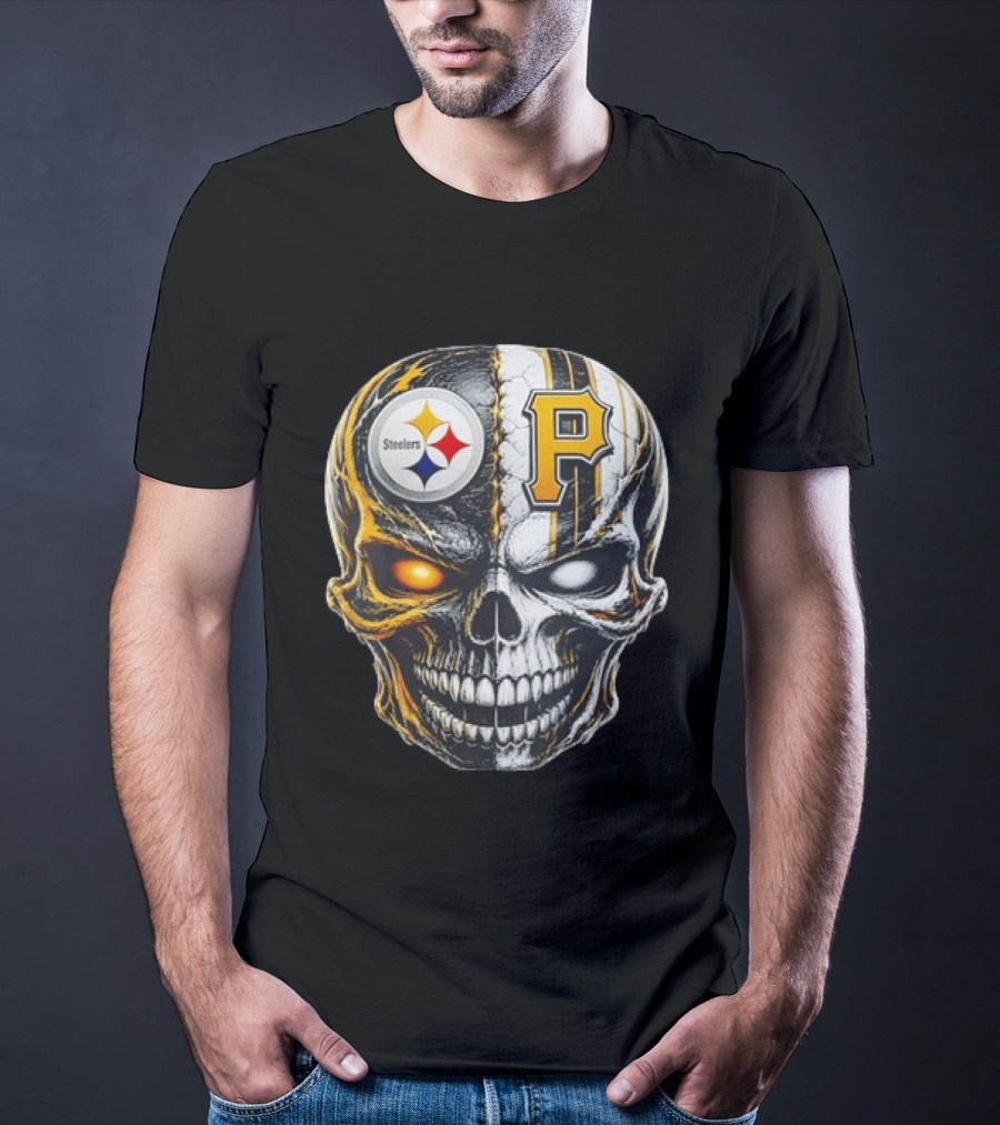 Pittsburgh Pride Skull Steelers Pirates Sports Fusion T-Shirt