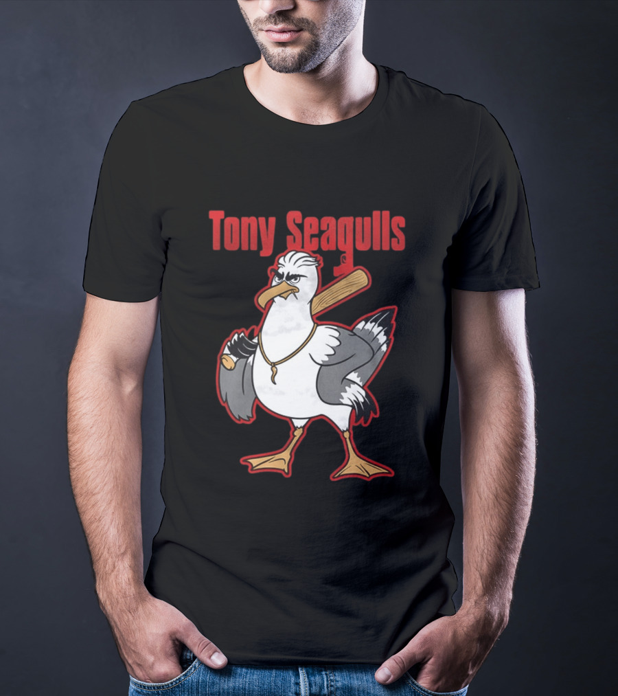 Tony Seagulls Baseball Cartoon Character With Bat T-Shirt