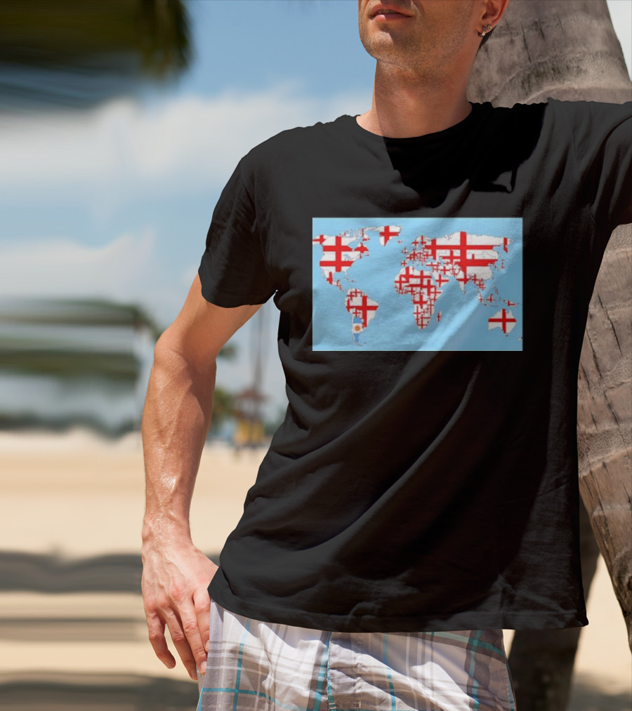 World Map With England Cross And Argentina Flag T-Shirt