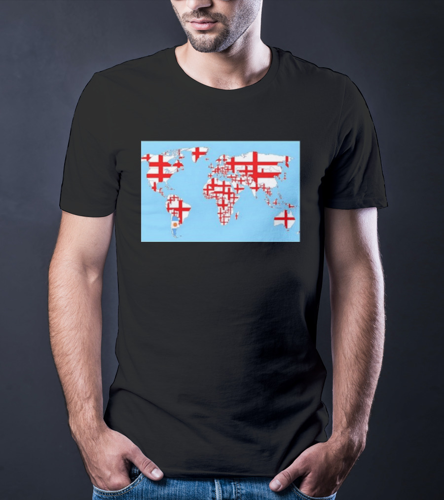 World Map With England Cross And Argentina Flag T-Shirt