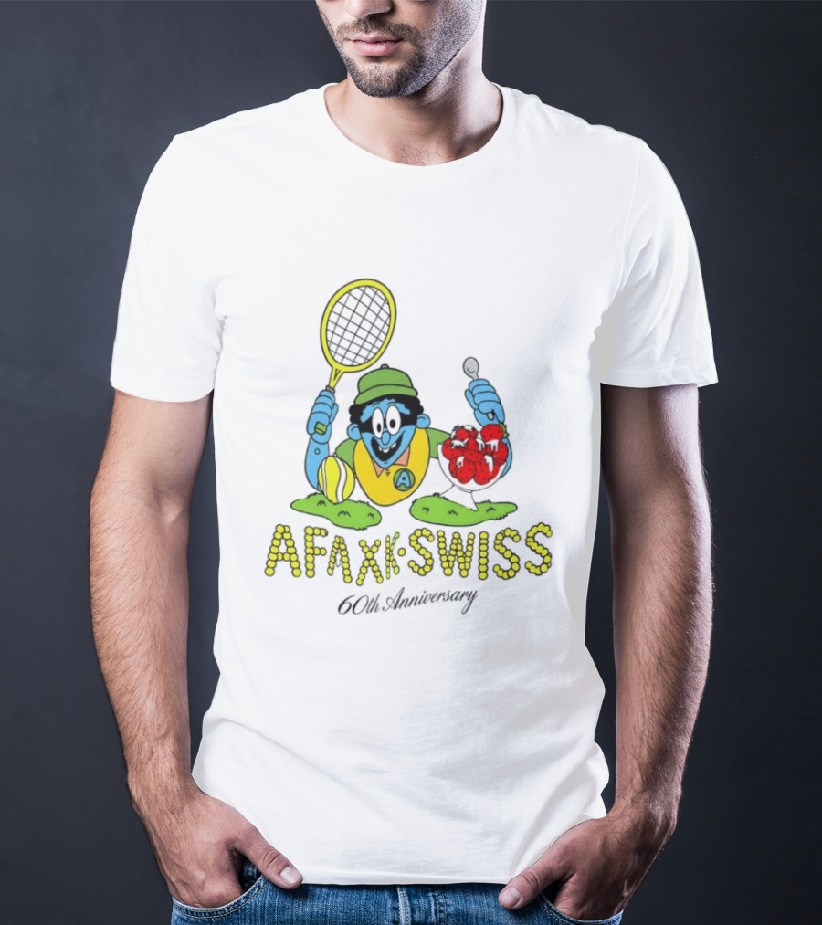 AFAXK Swiss 60th Anniversary Tennis Racket And Strawberry Ice Cream Celebration T-Shirt