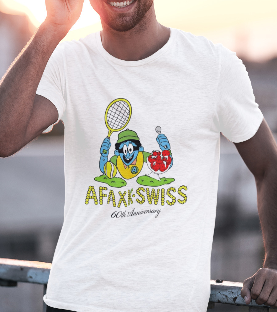 AFAXK Swiss 60th Anniversary Tennis Racket And Strawberry Ice Cream Celebration T-Shirt