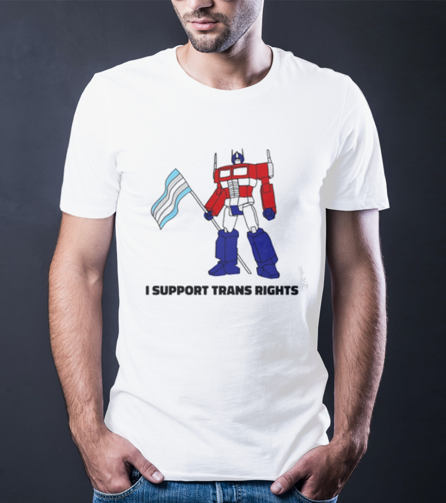 I Support Trans Rights Robot With Flag T-Shirt