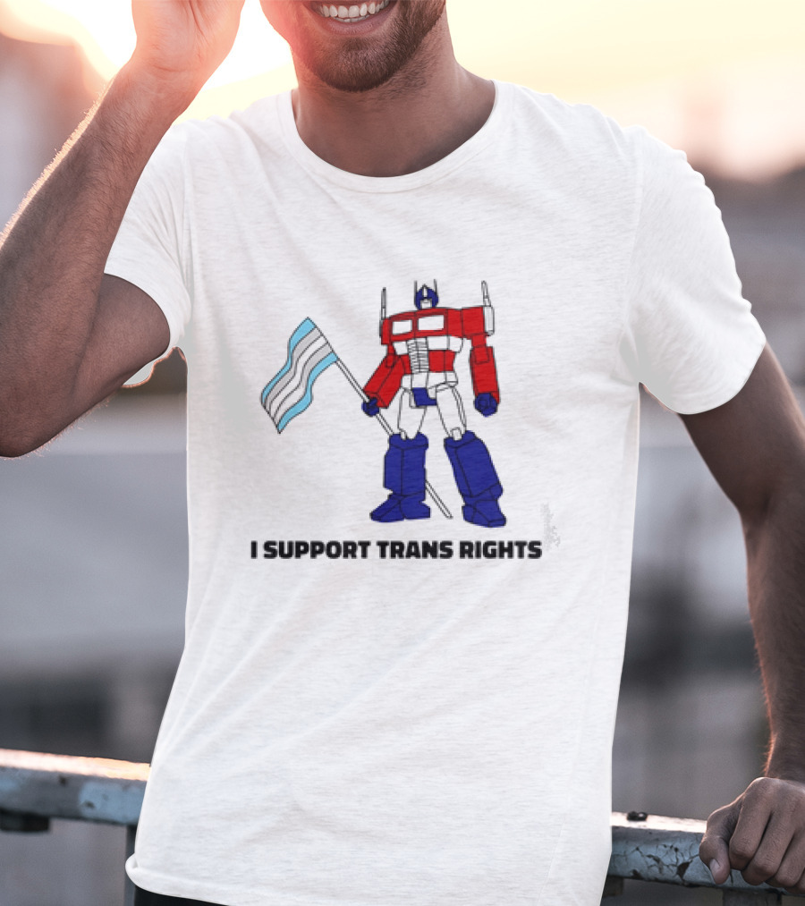 I Support Trans Rights Robot With Flag T-Shirt