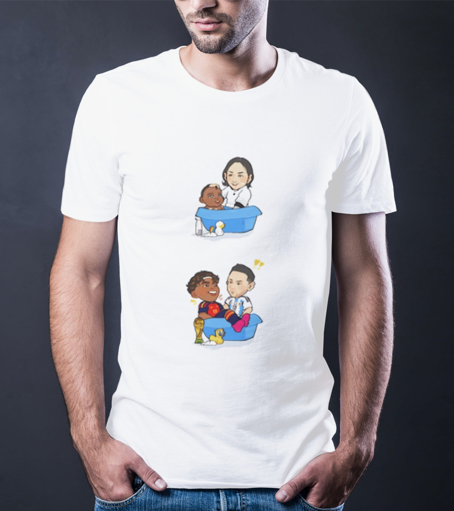 Lamine Yamal Lionel Messi Chibi Bathtub FC Barcelona Cartoon T-Shirt