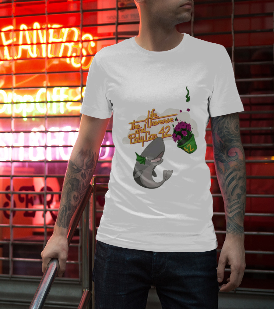 Life The Universe And Poly Con 42 Whale And Flowerpot T-Shirt