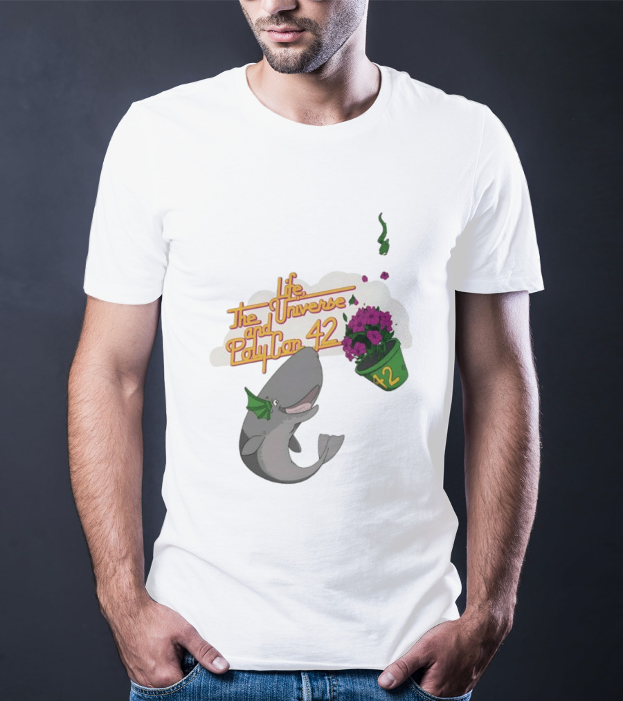 Life The Universe And Poly Con 42 Whale And Flowerpot T-Shirt