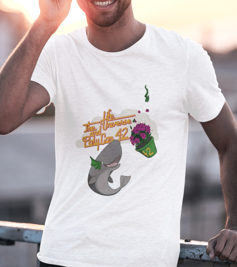 Life The Universe And Poly Con 42 Whale And Flowerpot T-Shirt