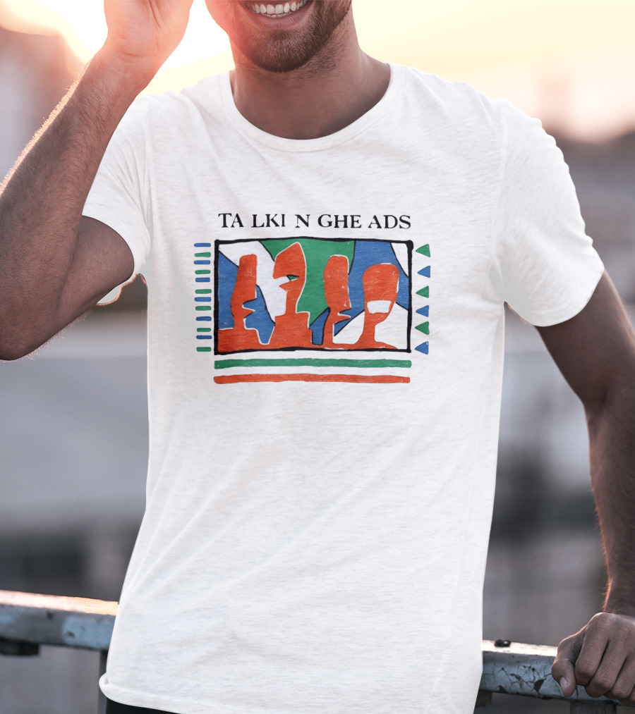 TA LKI N GHE ADS Bold Abstract Faces With Blue Green Accents T-Shirt