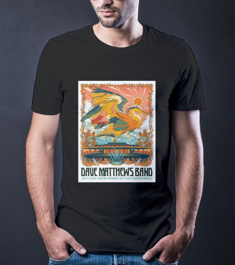 Dave Matthews Band July 17 18 2026 Saratoga Performing Arts Center Heron Art Saratoga Springs NY T-Shirt