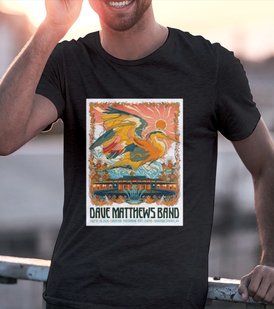 Dave Matthews Band July 17 18 2026 Saratoga Performing Arts Center Heron Art Saratoga Springs NY T-Shirt