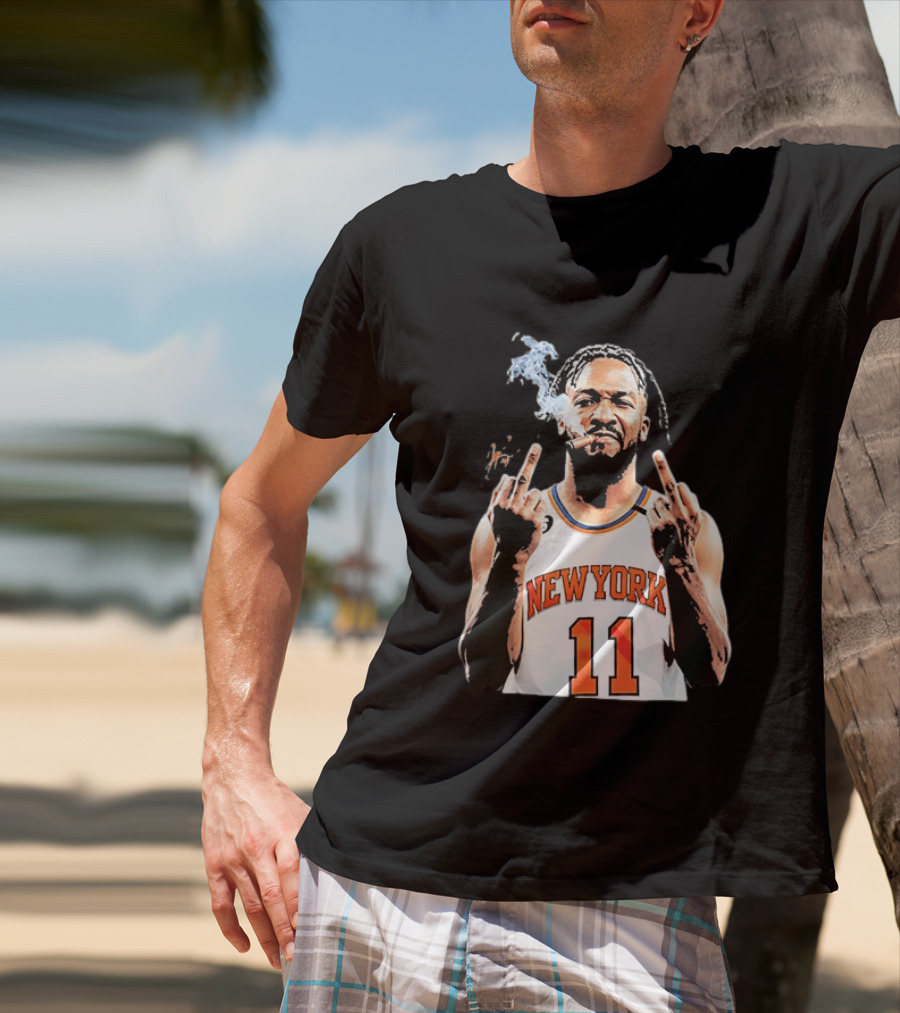 New York Knicks Jalen Brunson 11 Smoking Cigar Middle Finger Pose T-Shirt