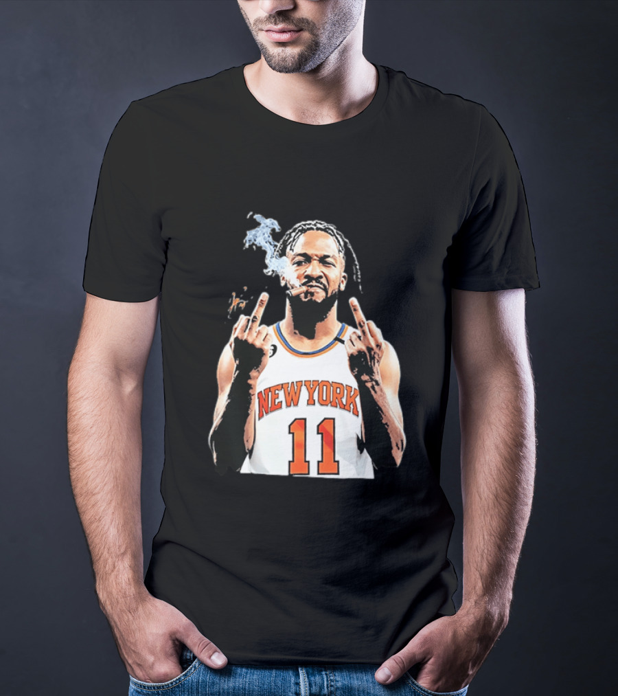 New York Knicks Jalen Brunson 11 Smoking Cigar Middle Finger Pose T-Shirt