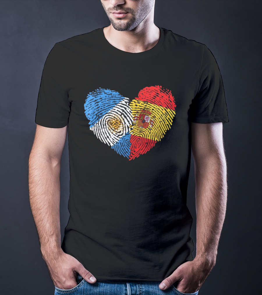 Half Spain Half Argentine Heart Fingerprints Flags Spain Argentina T-Shirt