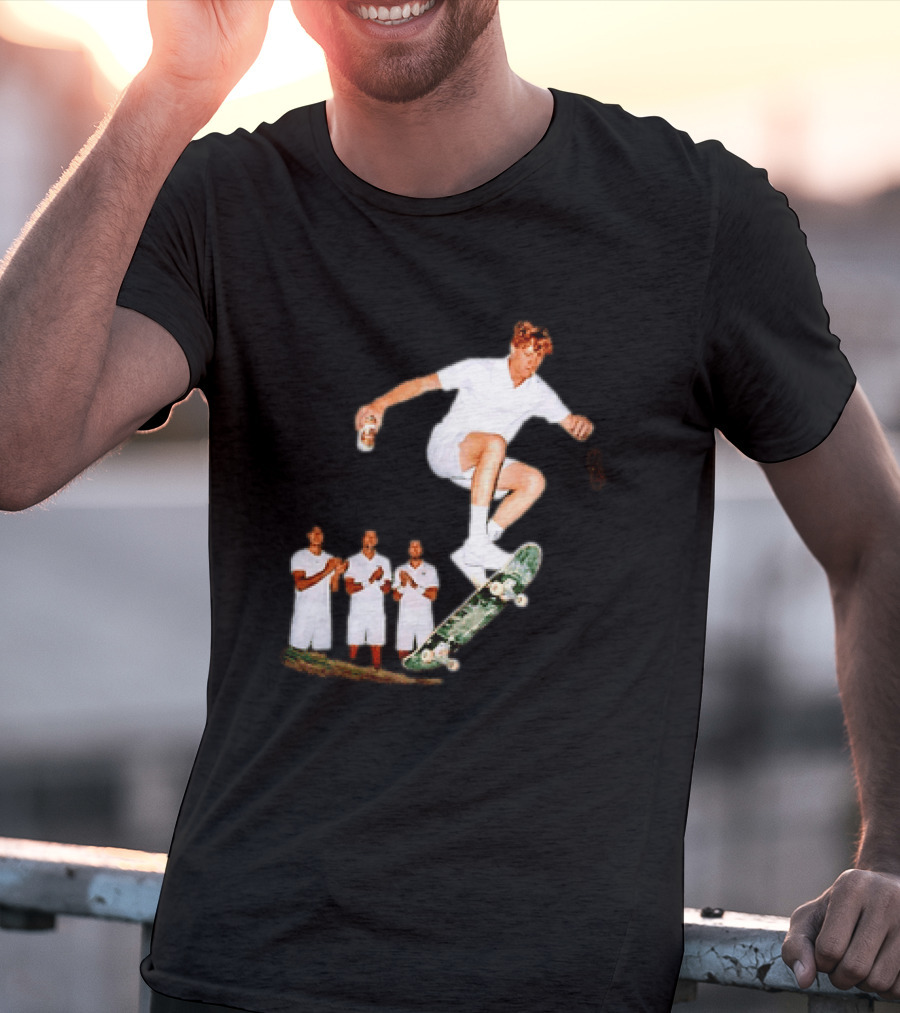 Jannik Sinner Skateboarding Wimbledon Men's Singles Italy 2026 Tennis Champion Jump T-Shirt