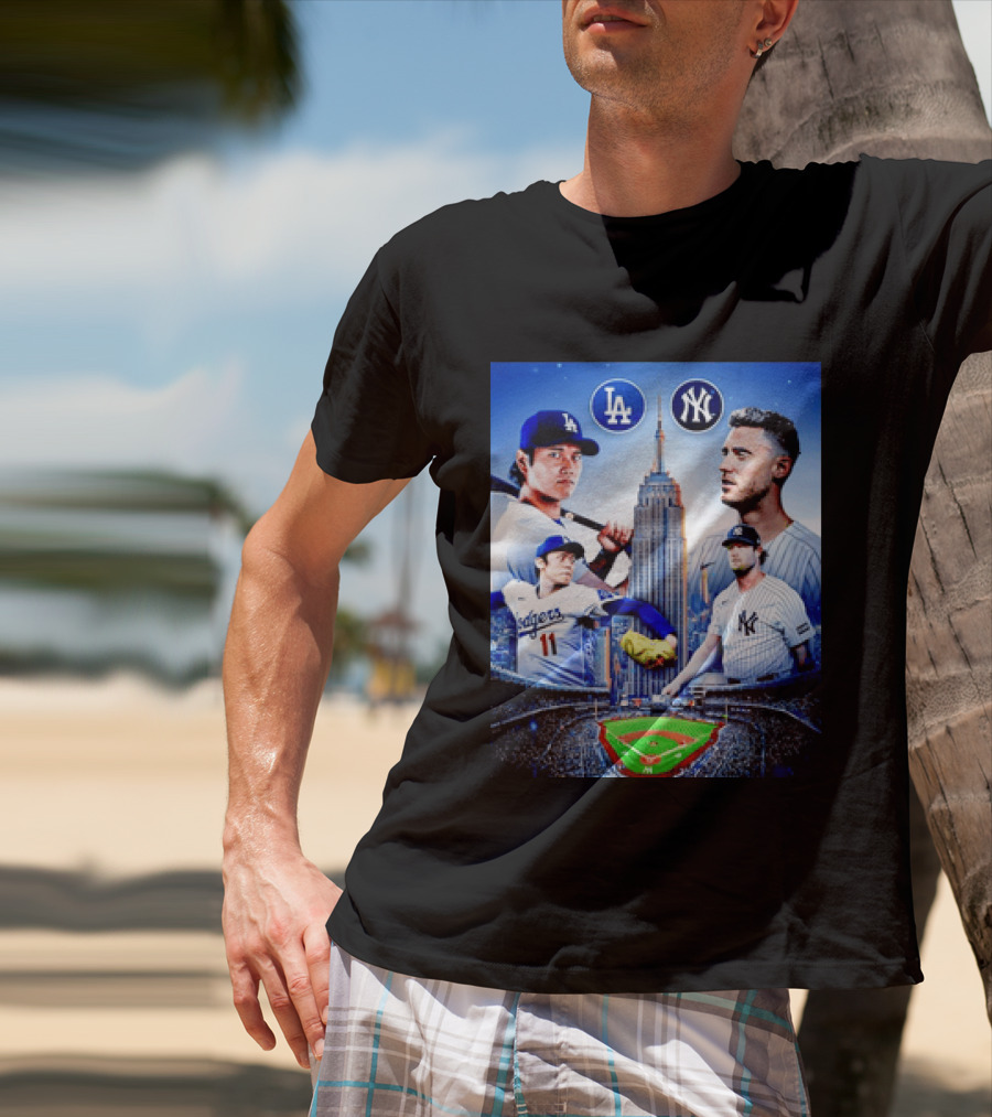 Los Angeles Dodgers Vs New York Yankees Shohei Ohtani Yoshinobu Yamamoto Baseball City Skyline T-Shirt