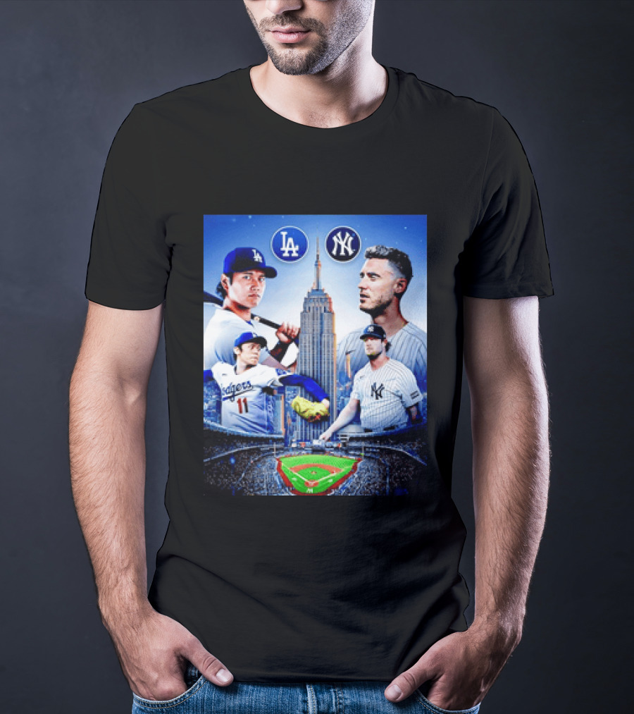 Los Angeles Dodgers Vs New York Yankees Shohei Ohtani Yoshinobu Yamamoto Baseball City Skyline T-Shirt