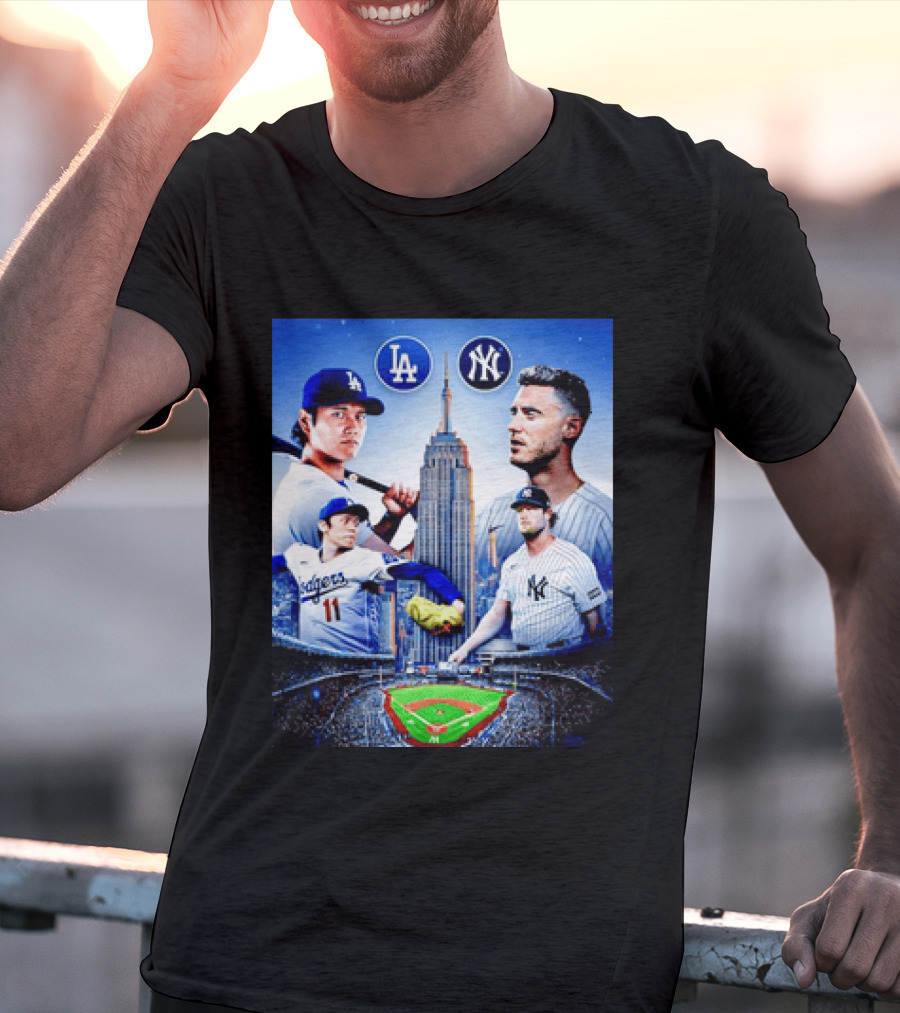 Los Angeles Dodgers Vs New York Yankees Shohei Ohtani Yoshinobu Yamamoto Baseball City Skyline T-Shirt