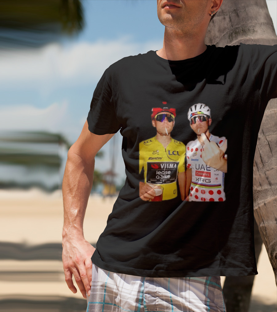 Jonas Vingegaard Tadej Pogačar 2026 Tour De France Visma UAE LCL Santini Emirates XRG Visor Beer Gesture T-Shirt