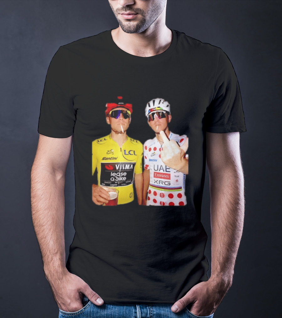 Jonas Vingegaard Tadej Pogačar 2026 Tour De France Visma UAE LCL Santini Emirates XRG Visor Beer Gesture T-Shirt
