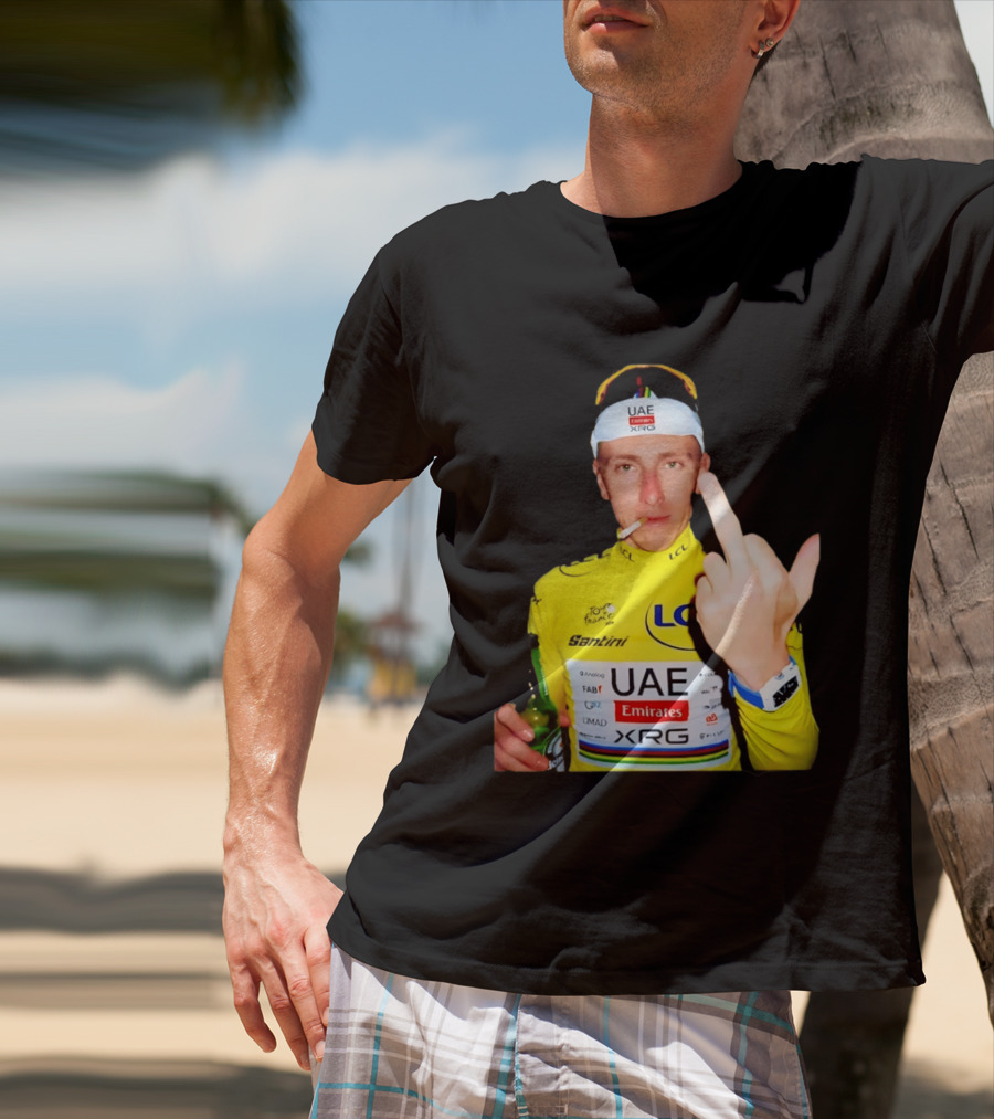 Tadej Pogačar Yellow Jersey Middle Finger Tour De France UAE Emirates LCL Santini T-Shirt