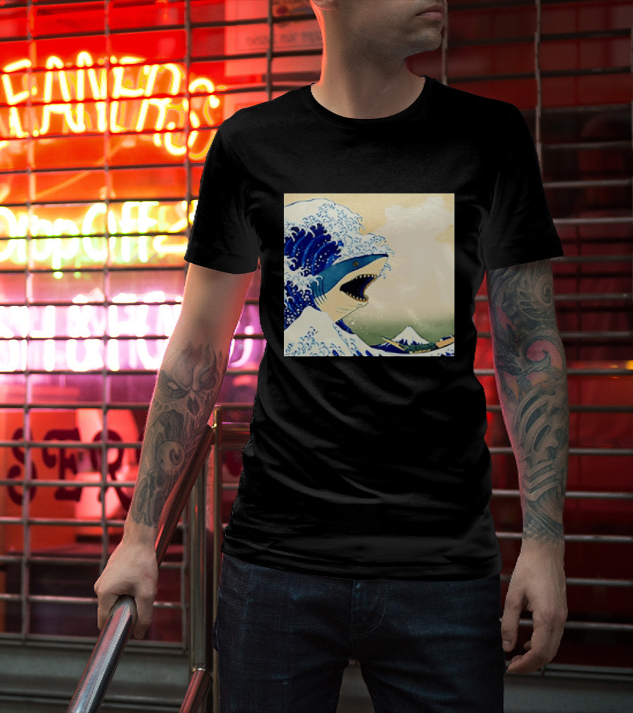 The Great Wave Off Kanagawa Sharks Fusion Art Japan Ukiyo E T-Shirt