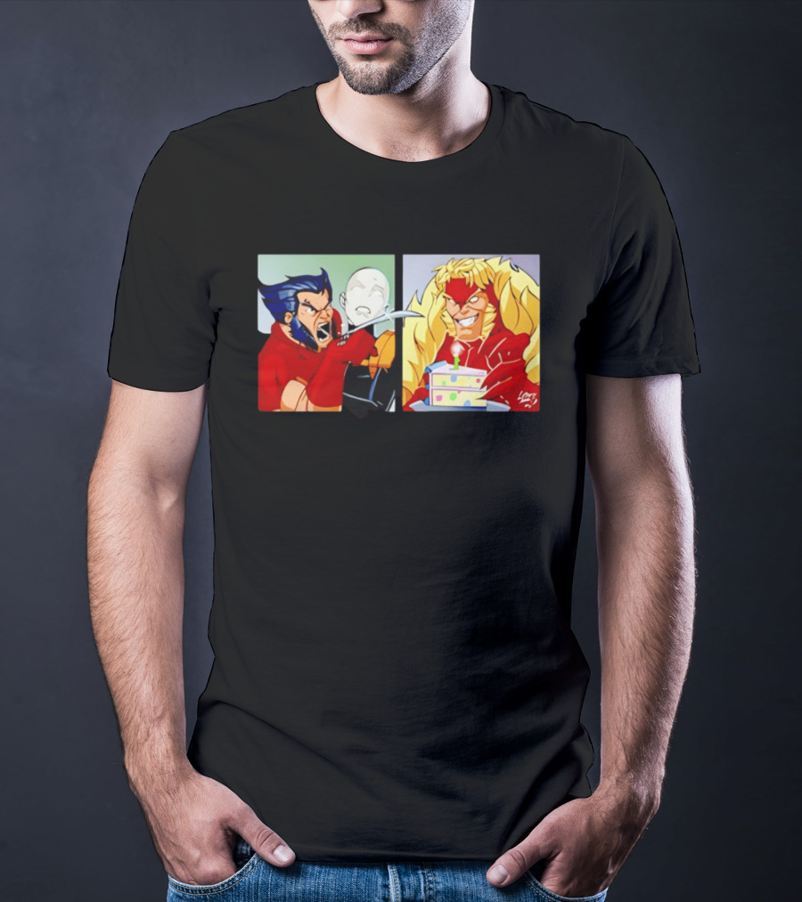 Wolverine And Morph Shouting At Sabretooth Birthday Cake Meme T-Shirt