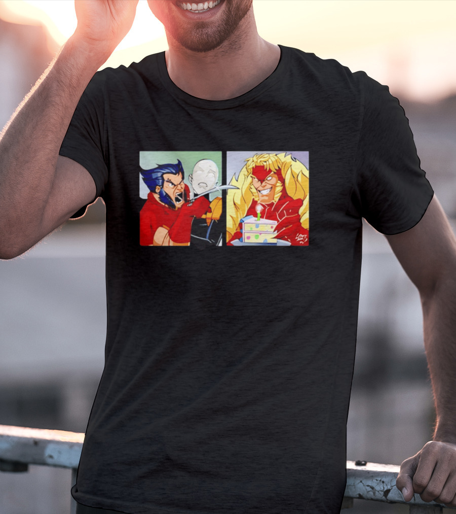 Wolverine And Morph Shouting At Sabretooth Birthday Cake Meme T-Shirt