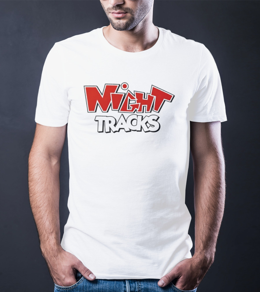 Night Tracks Retro Cartoon Style Bold Red And Black T-Shirt