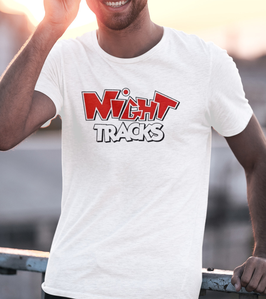 Night Tracks Retro Cartoon Style Bold Red And Black T-Shirt