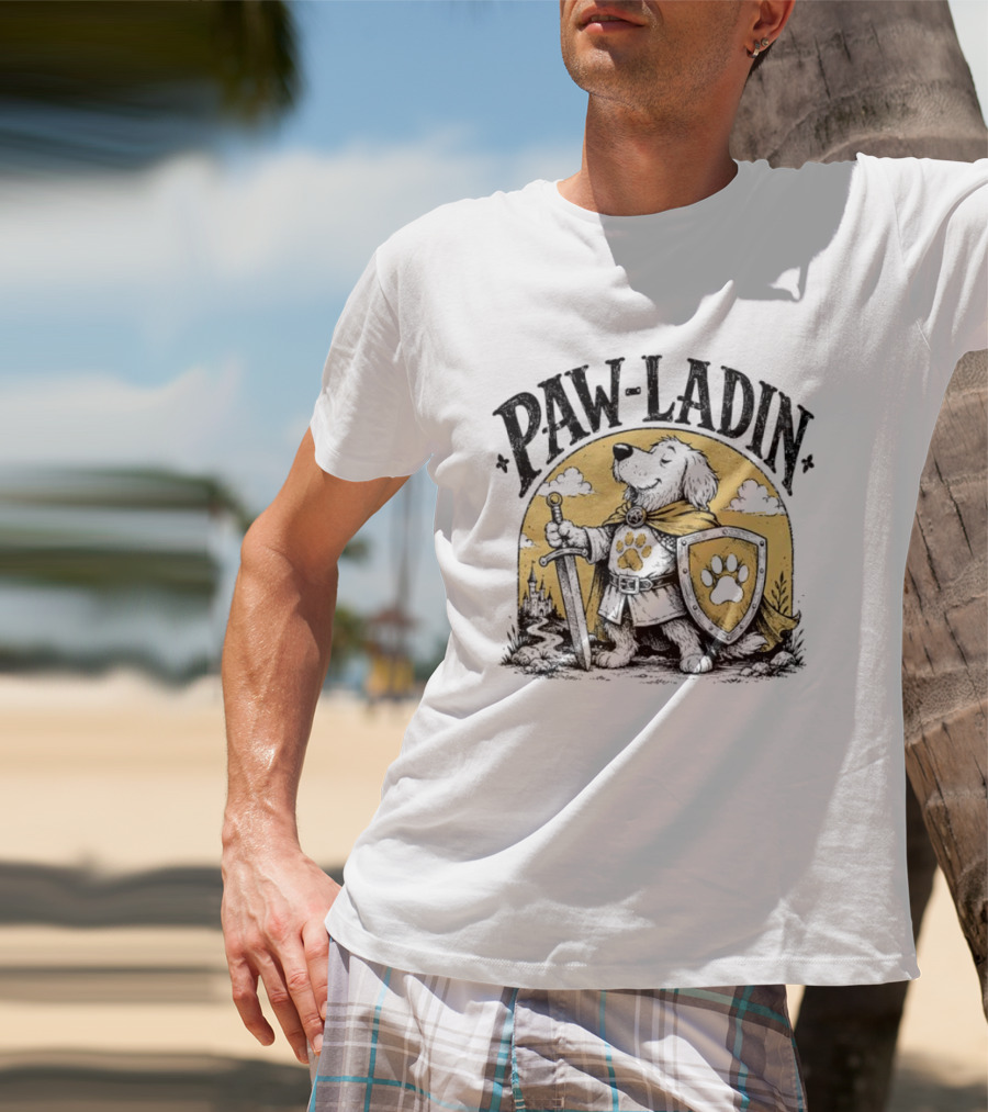 Paw Ladin Knight Dog Sword Shield Fantasy Adventure T-Shirt
