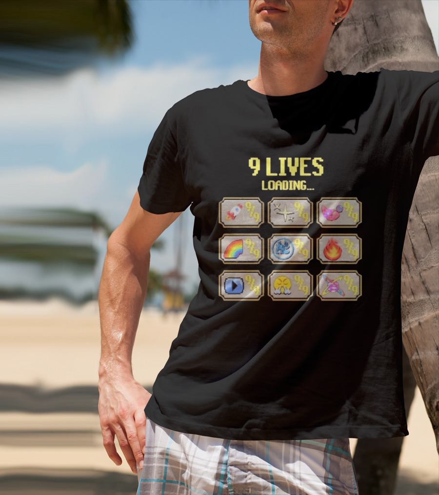 9 Lives Loading Rocket Cat Rainbow Fire Emoji Symbols Cvtscape Alleycvt T-Shirt