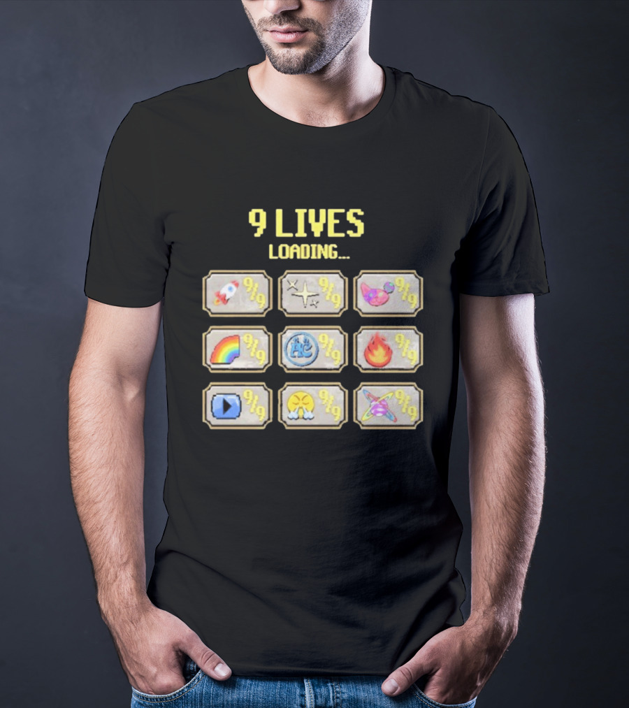 9 Lives Loading Rocket Cat Rainbow Fire Emoji Symbols Cvtscape Alleycvt T-Shirt