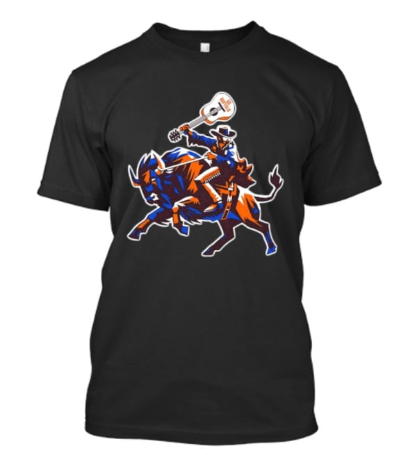 Lacrosse Go Buffalo Cowboy Riding Guitar Wielding Bull T-Shirt