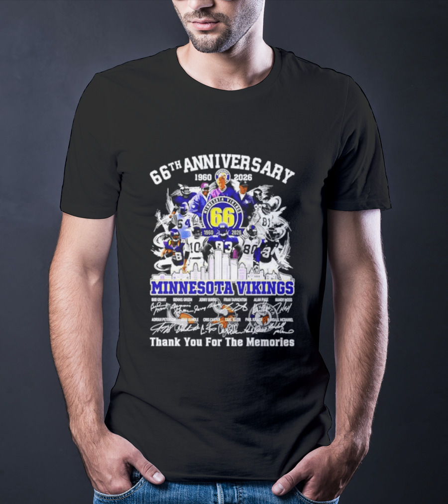 Minnesota Vikings 66th Anniversary 1960 2026 Legends Collage Thank You For The Memories T-Shirt