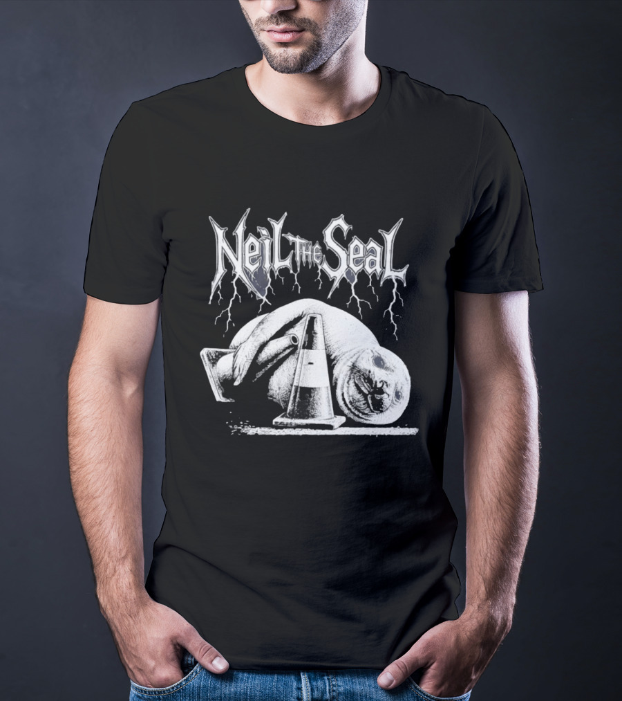 Neil The Seal Heavy Metal Gothic Animal 2026 With Traffic Cone Electric Guitar T-Shirt