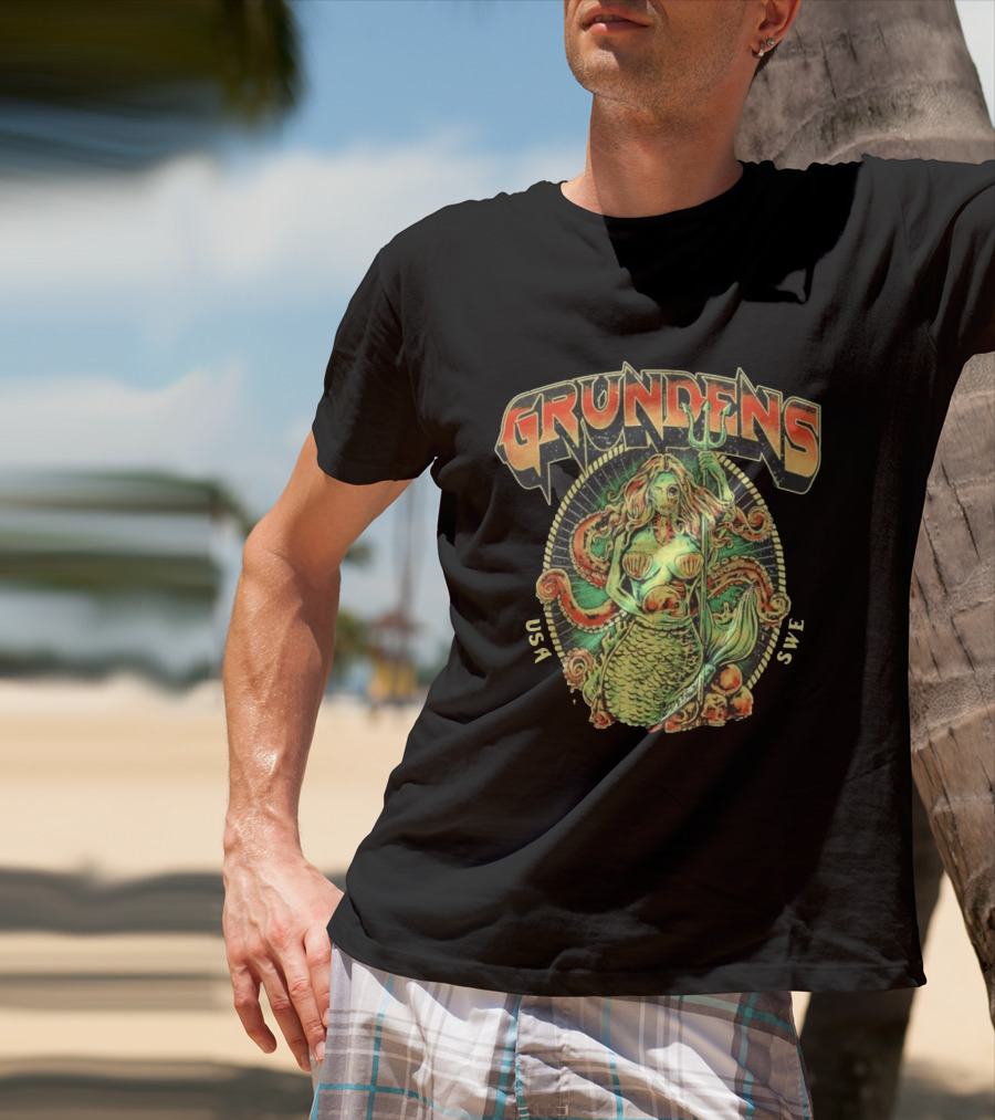 Grundens Undead Mermaid Holding Skull USA SWE Since 1926 T-Shirt
